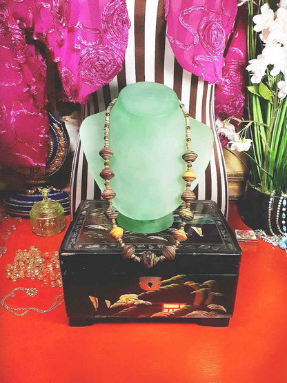 Vintage 1970s Boho Bead Necklace 22" Bohemian Artisan  Multicolour