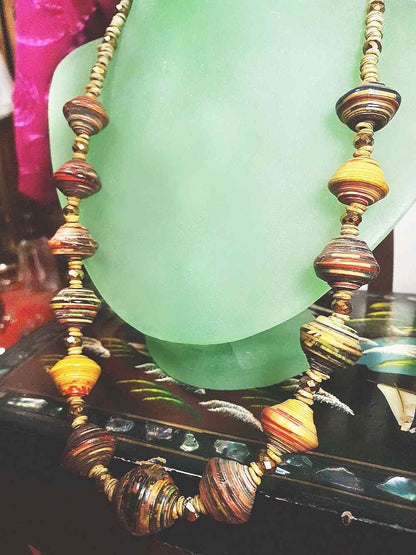 Vintage 1970s Boho Bead Necklace 22" Bohemian Artisan  Multicolour