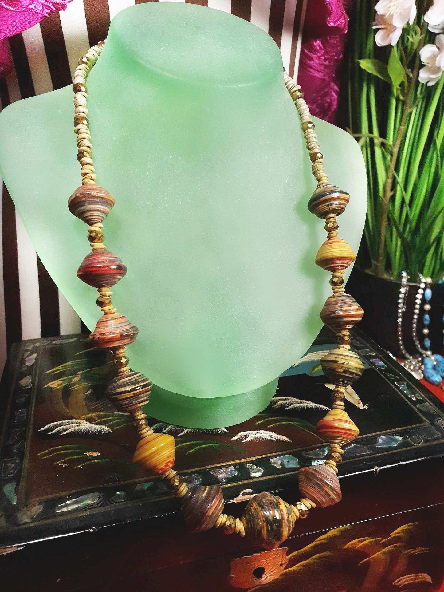 Vintage Boho Bead Necklace 22" Bohemian Artisan 1970s Multi