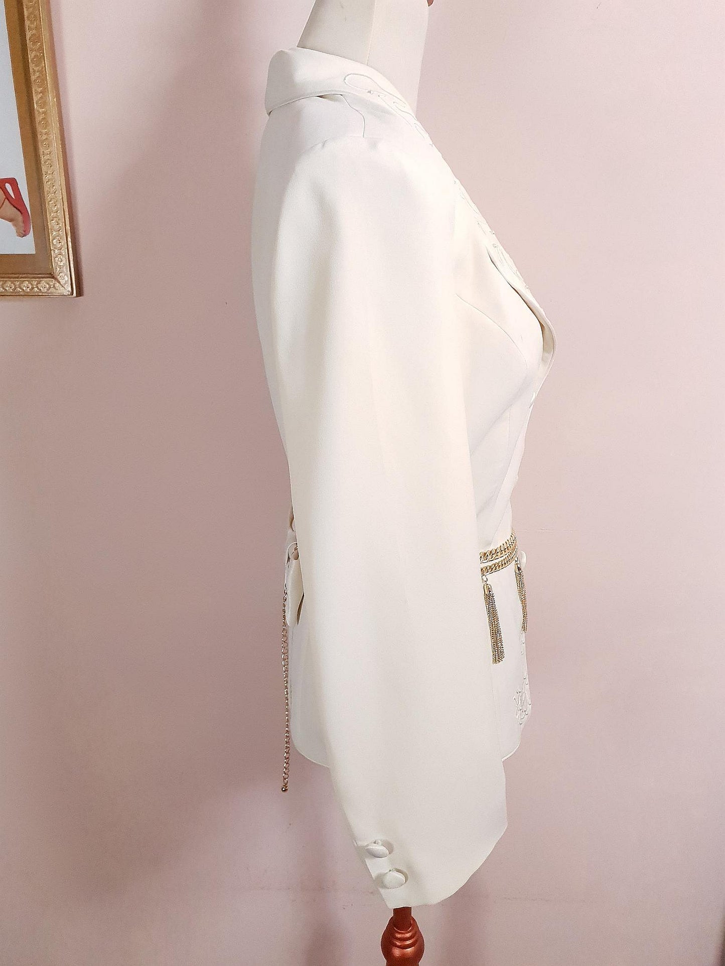 Vintage Cream Embroidery Pearl Jacket 1980s Retro