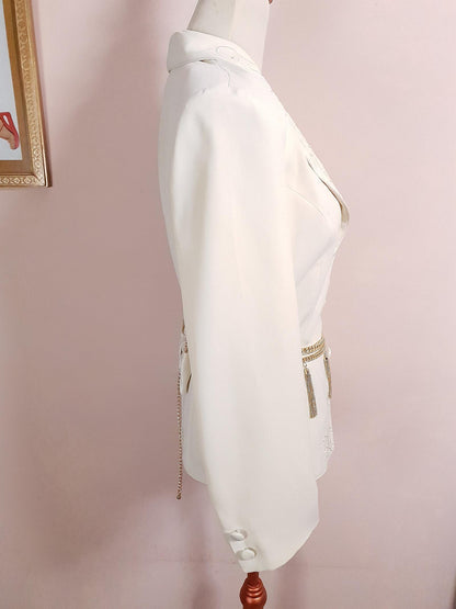 Vintage Cream Embroidery Pearl Jacket 1980s Retro