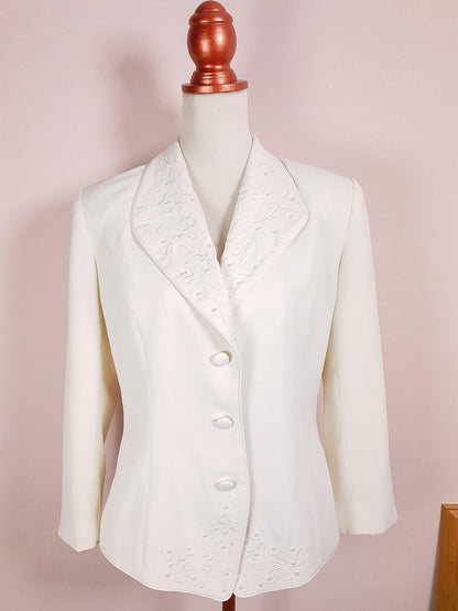 Vintage Cream Embroidery Pearl Jacket 1980s Retro