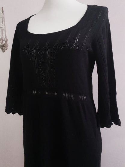 Cute 90s Vintage Black Knit Midi Dress - Size 12