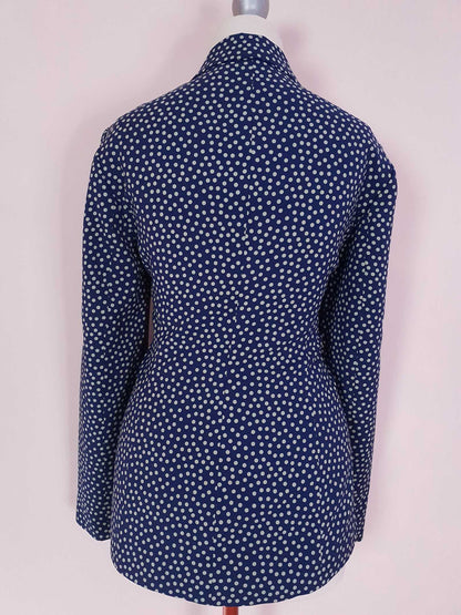 Vintage 90s Navy Blue Silk Blazer Jacket Size 10 Polka Dot Jasper Conran