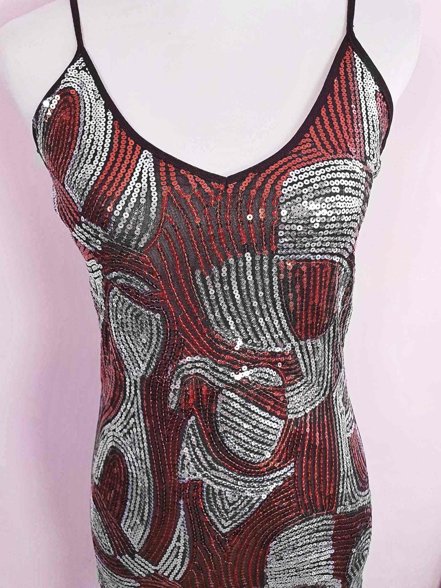 90s Vintage Sequin Party Dress Copper Silver  - Size 10/12