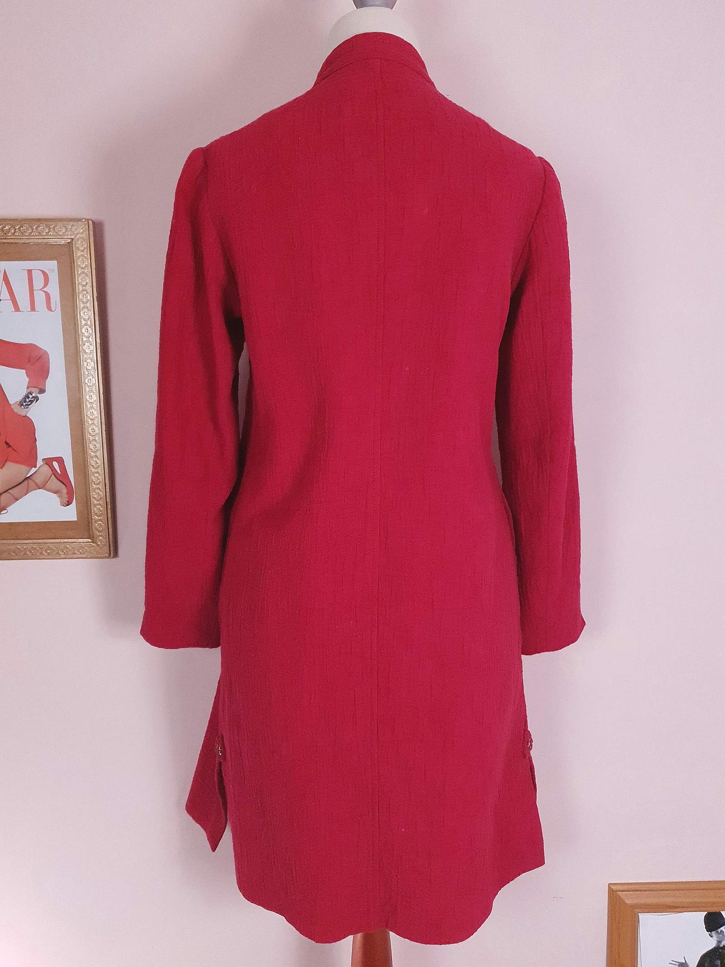 Vintage Japanese Red Floral Embroidered Coat 90s Ladies Butterfly Sequins