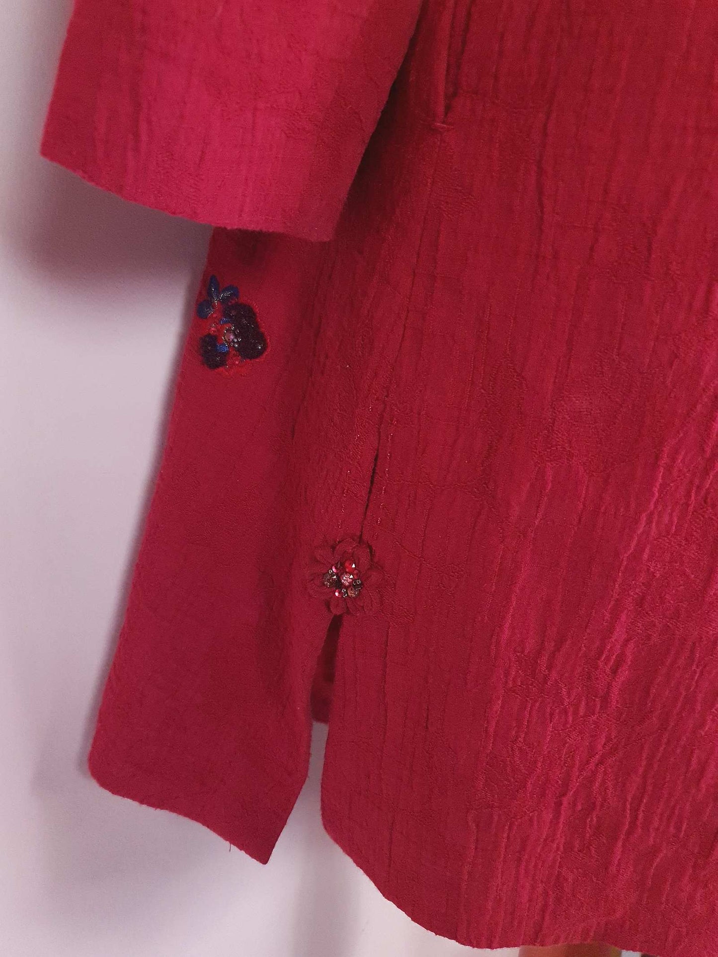 Vintage Japanese Red Floral Embroidered Coat 90s Ladies Butterfly Sequins