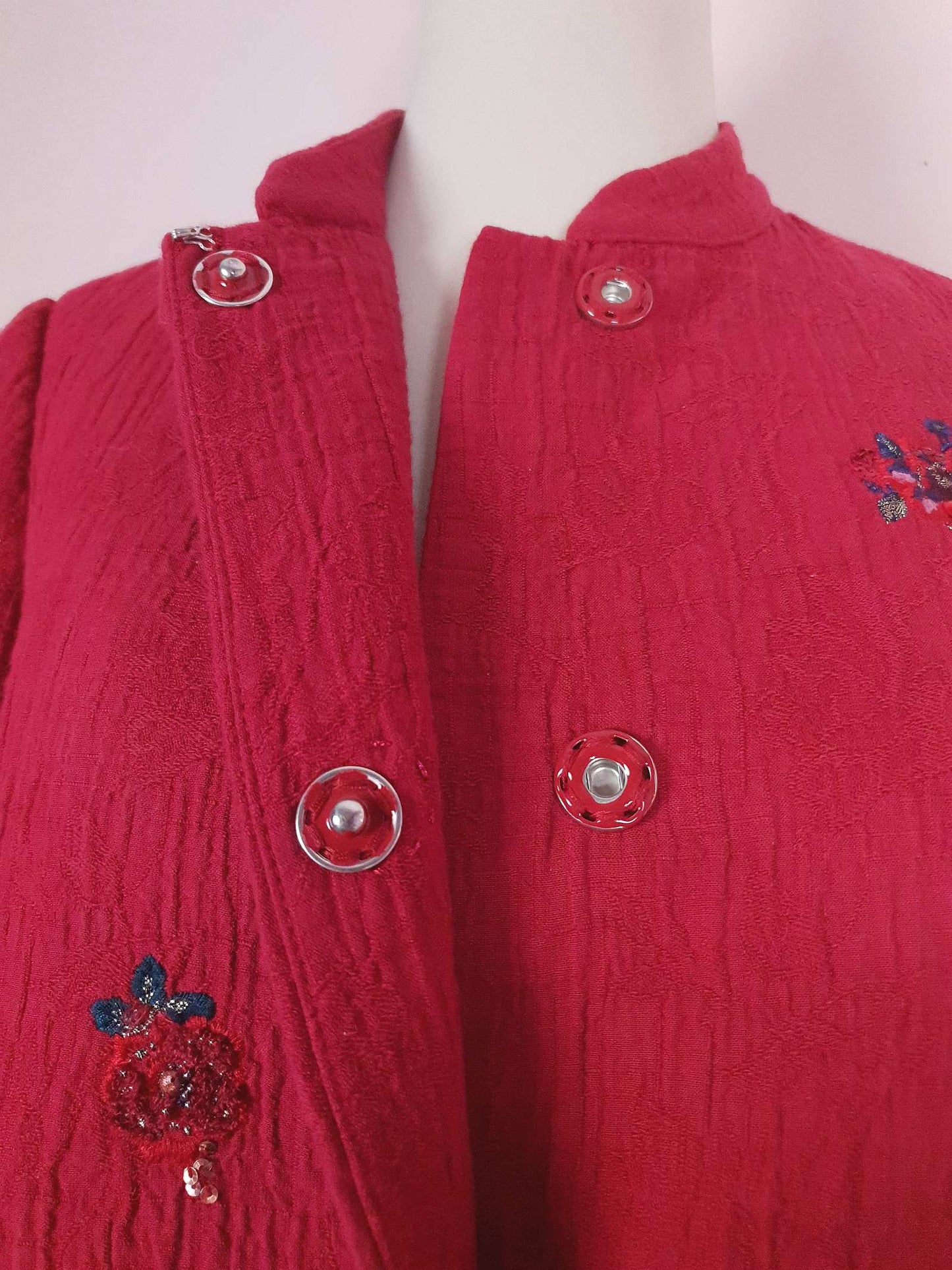 Vintage Japanese Red Floral Embroidered Coat 90s Ladies Butterfly Sequins