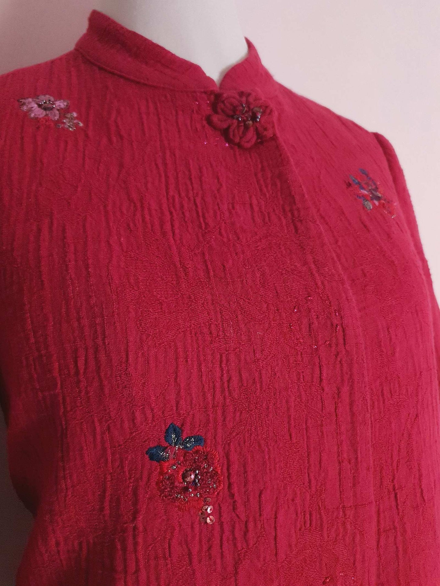 Vintage Japanese Red Floral Embroidered Coat 90s Ladies Butterfly Sequins