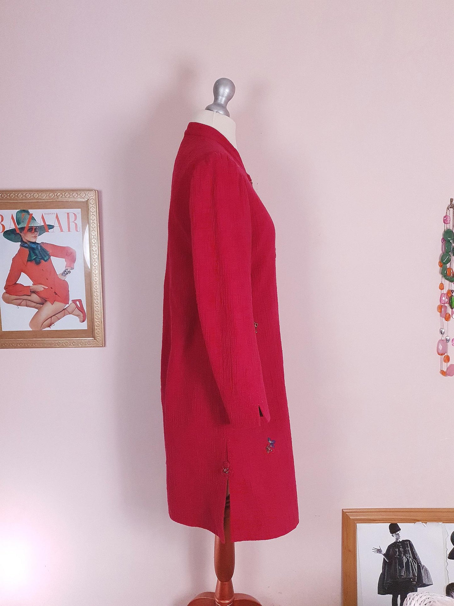 Vintage Japanese Red Floral Embroidered Coat 90s Ladies Butterfly Sequins