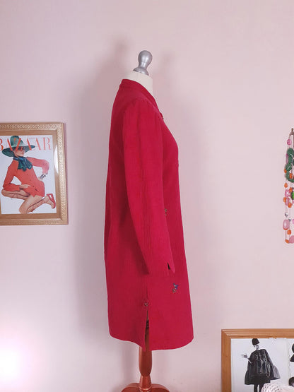 Vintage Japanese Red Floral Embroidered Coat 90s Ladies Butterfly Sequins