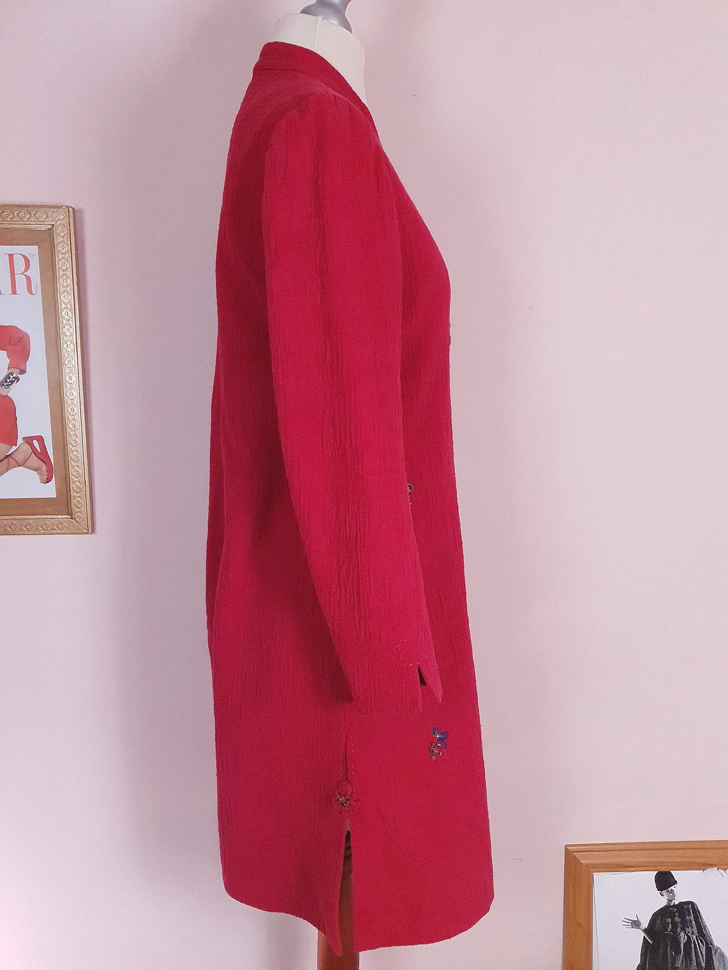 Vintage Japanese Red Floral Embroidered Coat 90s Ladies Butterfly Sequins