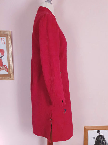 Vintage Japanese Red Floral Embroidered Coat 90s Ladies Butterfly Sequins