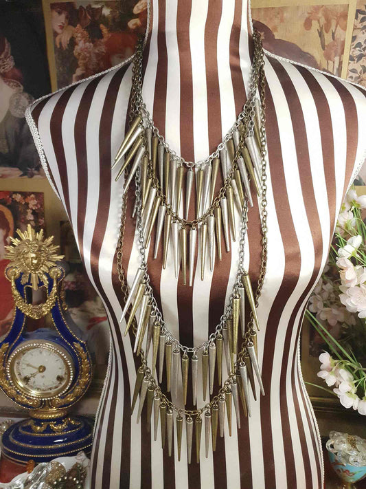 90s Vintage Boho Statement Necklace Four Tiers Artisan Bohemian