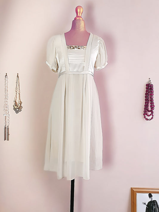 Vintage Cream Silk Satin & Chiffon Dress - Size 12