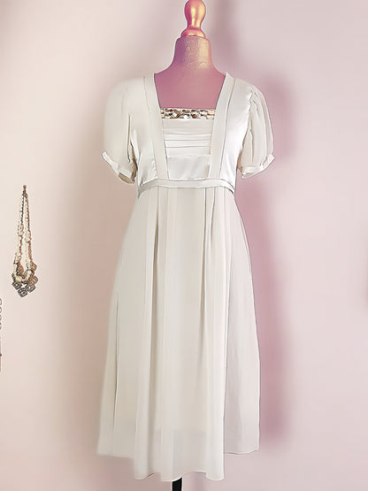 Vintage Cream Silk Satin & Chiffon Dress - Size 12