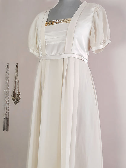 Vintage Cream Silk Satin & Chiffon Dress - Size 12