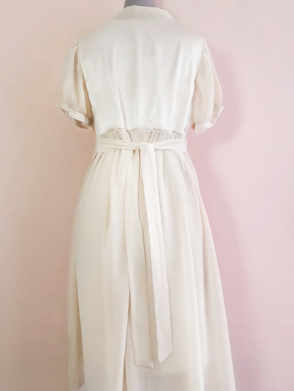 Vintage Cream Silk Satin & Chiffon Dress - Size 12