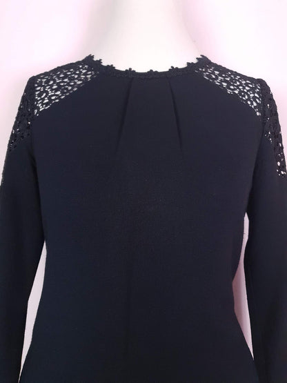 90s Vintage Monsoon Black Lace Dress Midi LBD - Size 8