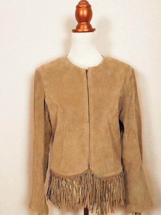 90s Vintage Tan Suede Leather Jacket  Size 14