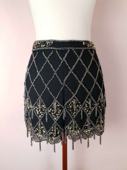 Pre-Owned Black Chiffon Sequin Shorts - Size 8