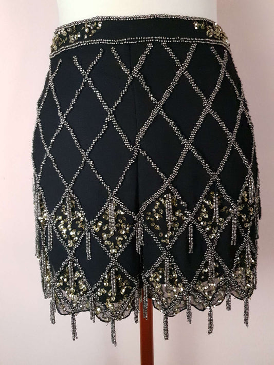 Pre-Owned Black Chiffon Sequin Shorts - Size 8