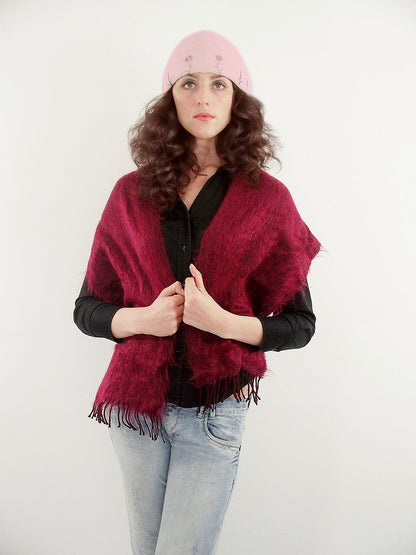 English Classics - Pre-Loved Vintage Beautiful Mulberry Mohair Maroon Scarf