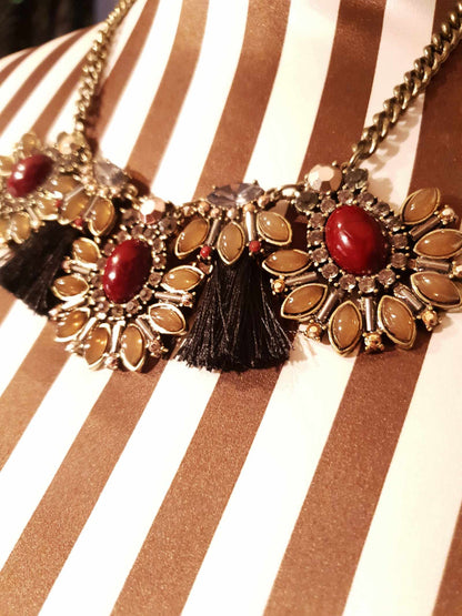 Pre-Loved Beautiful Ornate Diamante and Tassel Bohemian Necklace