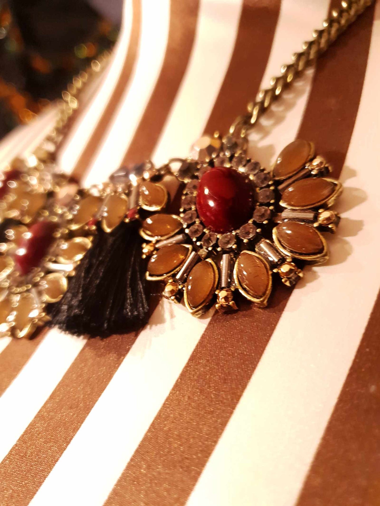 Pre-Loved Beautiful Ornate Diamante and Tassel Bohemian Necklace