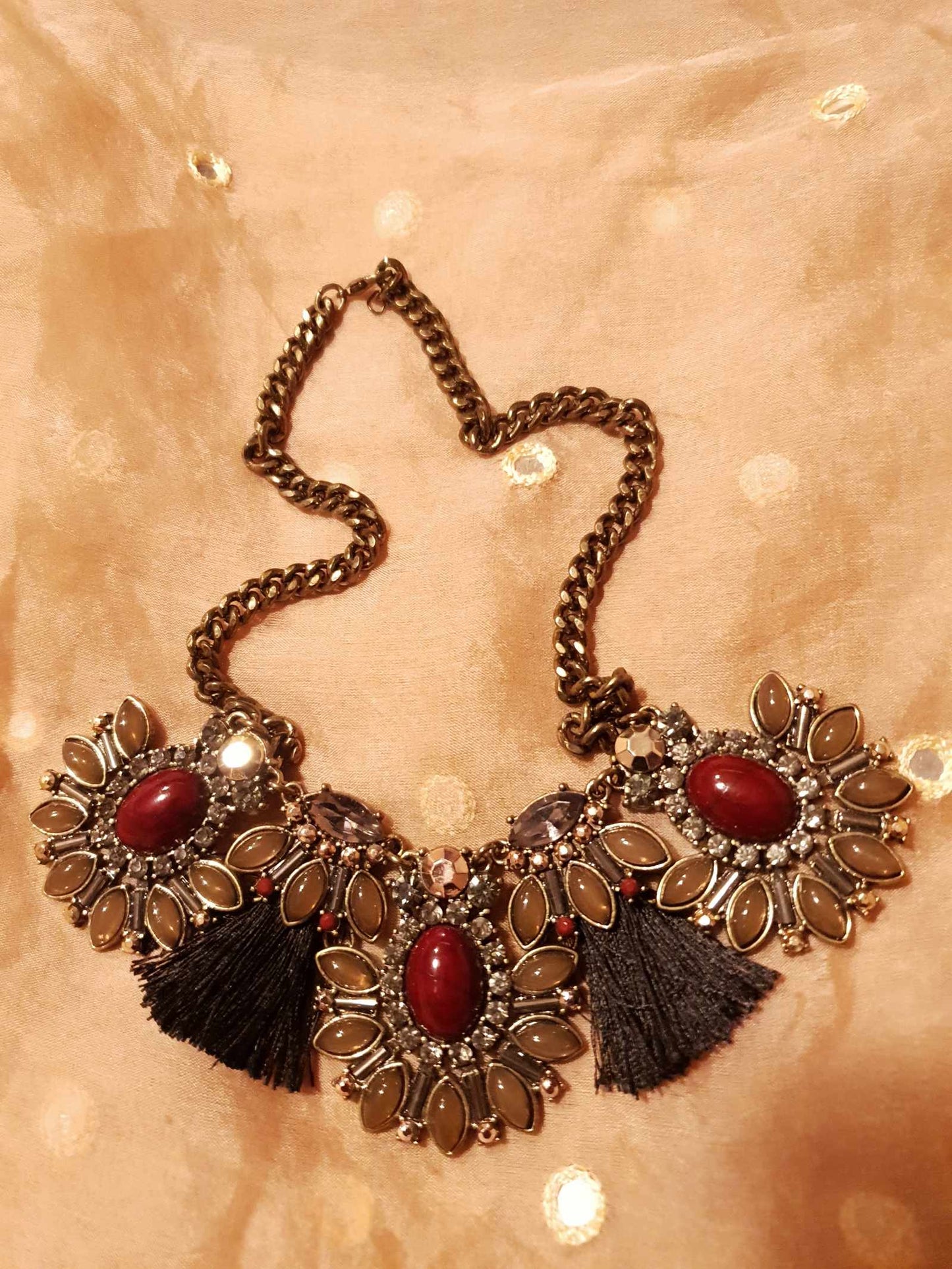 Pre-Loved Beautiful Ornate Diamante and Tassel Bohemian Necklace