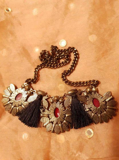 Pre-Loved Beautiful Ornate Diamante and Tassel Bohemian Necklace