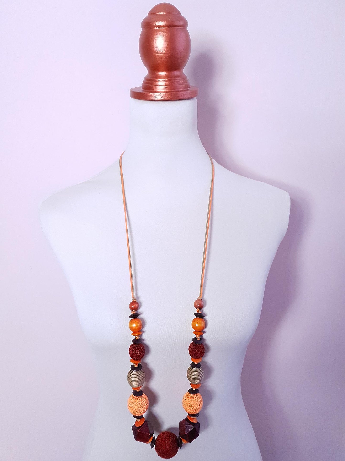 Vintage Boho Crochet and Wooden Bead Bohemian Necklace