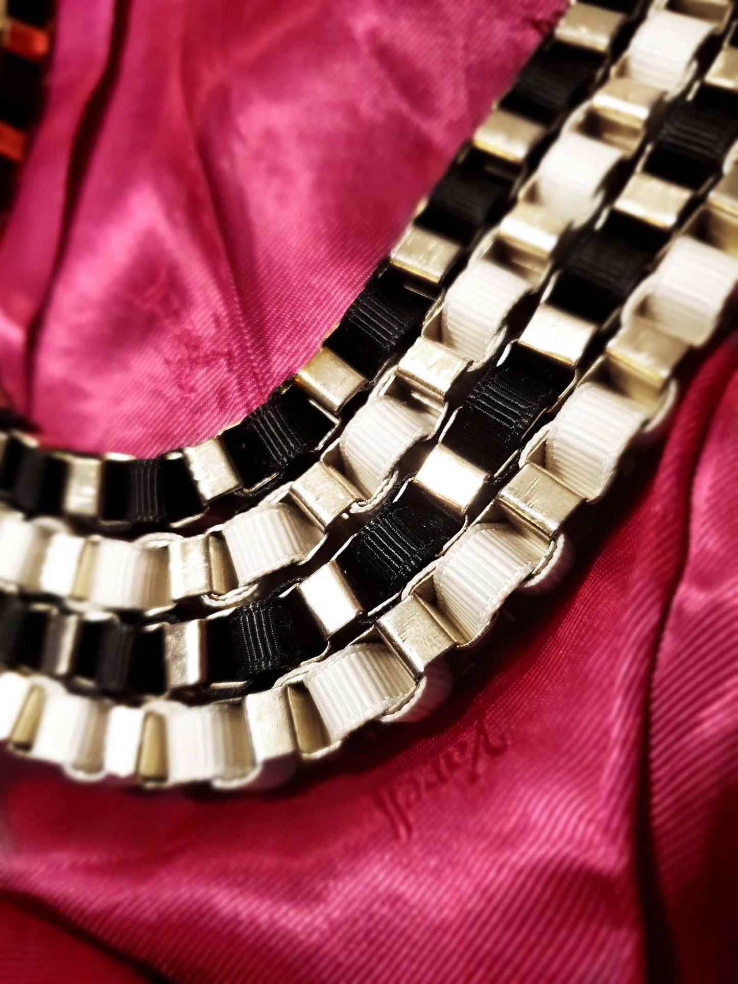 Vintage 1990s Ribbon and Metal Four Tier necklace
