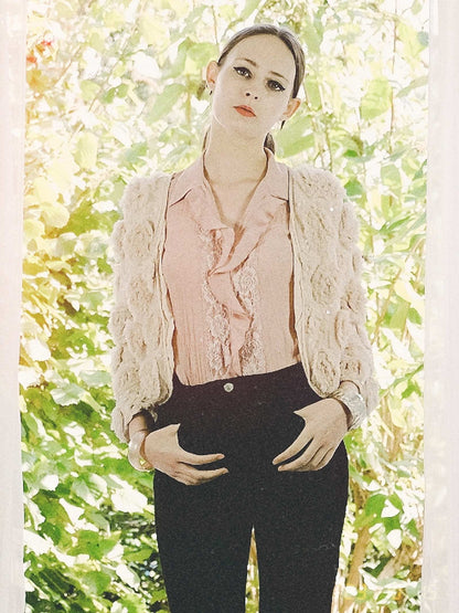 Vintage 1960s Pale Pink Rose & Sequin Chiffon Jacket - Size 10/12