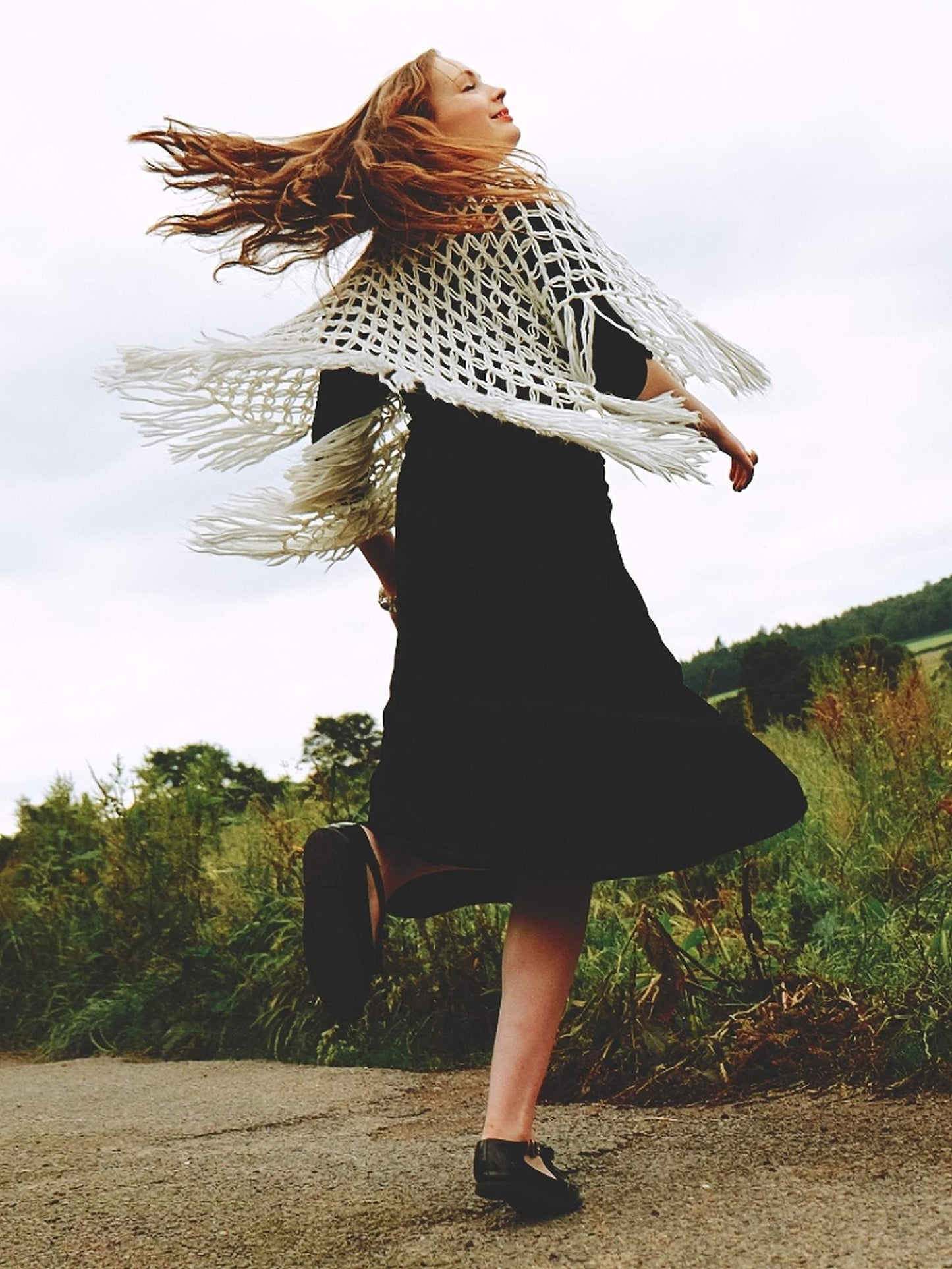 Pre Loved Cream Crochet Boho Knit Poncho