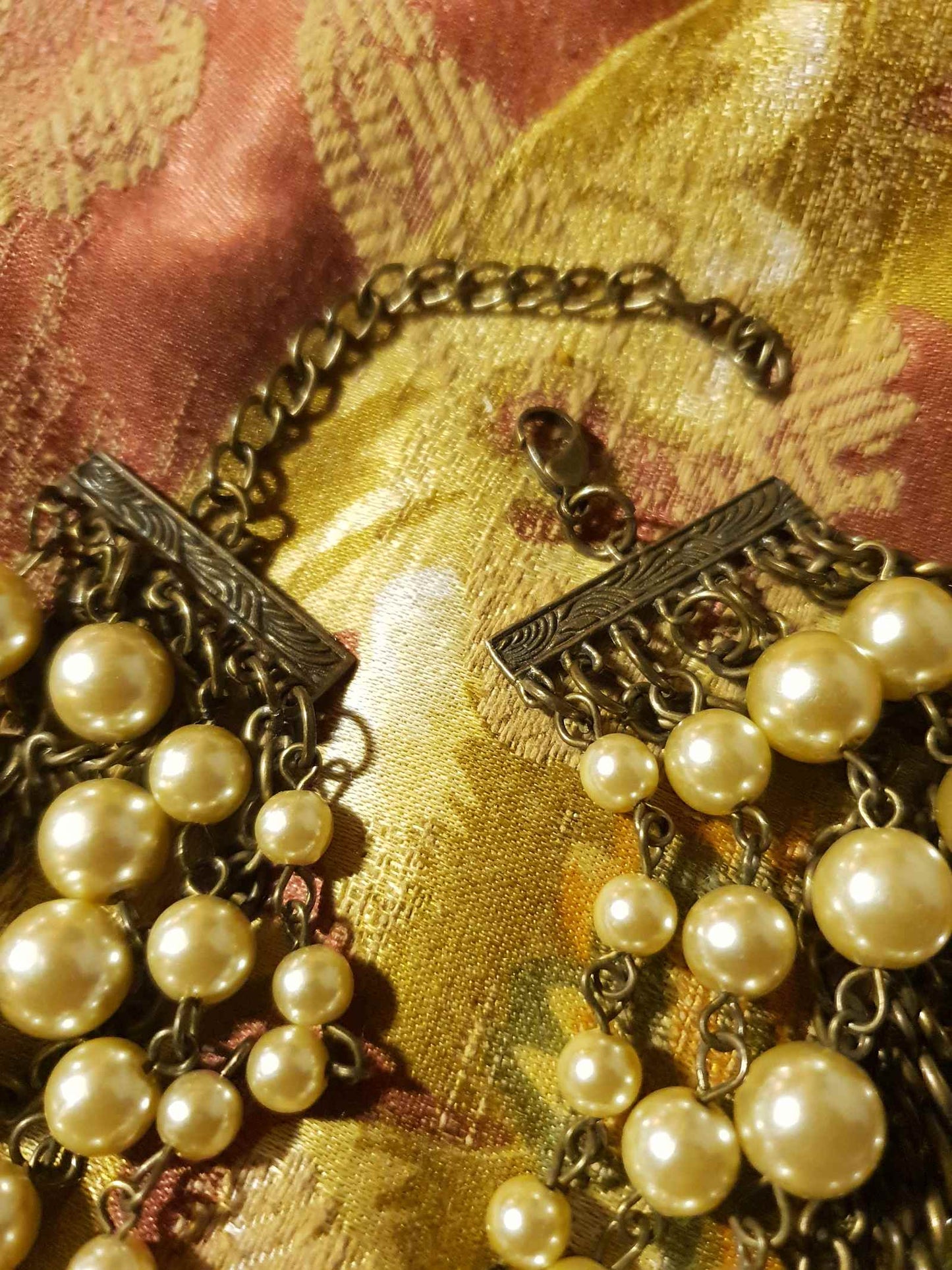 Vintage 1980s Multi Strand Faux Pearl Statement Necklace