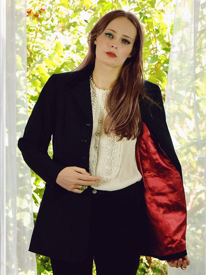 English Classics - Vintage 1990s Mulberry Black Wool and Velvet Jacket Blazer - Size 12/14