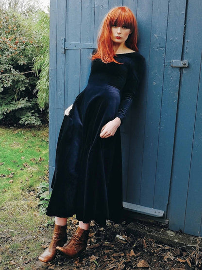 English Classics - Vintage 1990S Laura Ashley Navy Blue Velvet Dress - Size 8