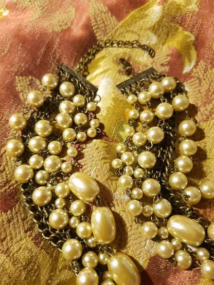 Vintage 1980s Multi Strand Faux Pearl Statement Necklace