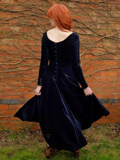 English Classics - Vintage 1990S Laura Ashley Navy Blue Velvet Dress - Size 8