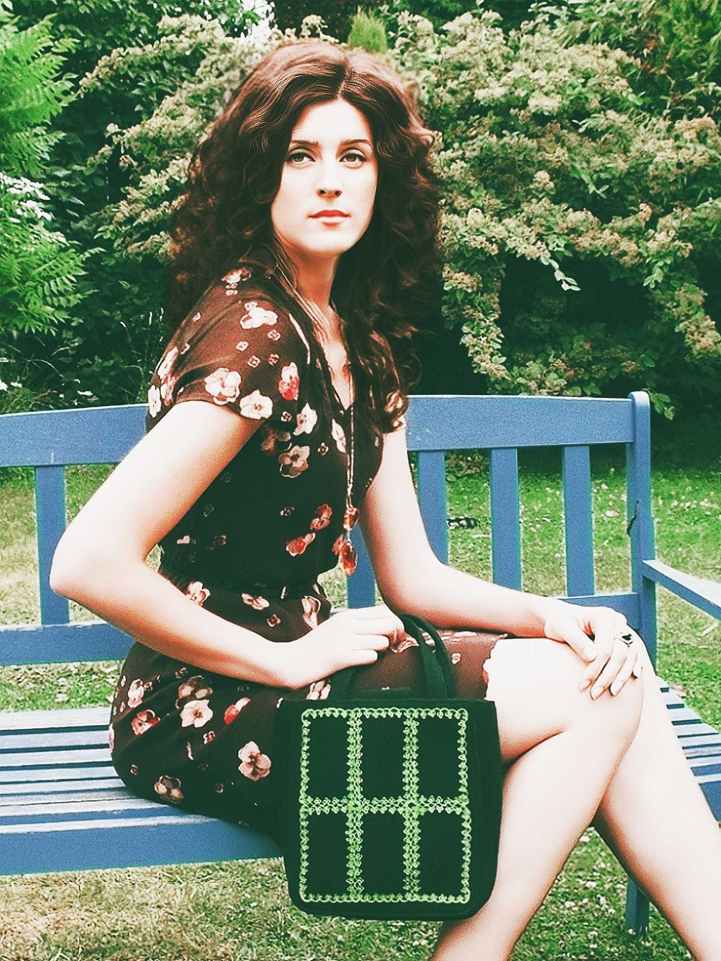 English Classics - Cute Pre-Loved Lulu Guinness Dark Green Wool Tote Bag