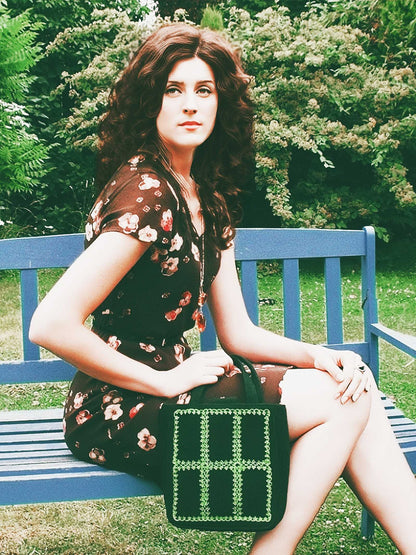 English Classics - Cute Pre-Loved Lulu Guinness Dark Green Wool Tote Bag