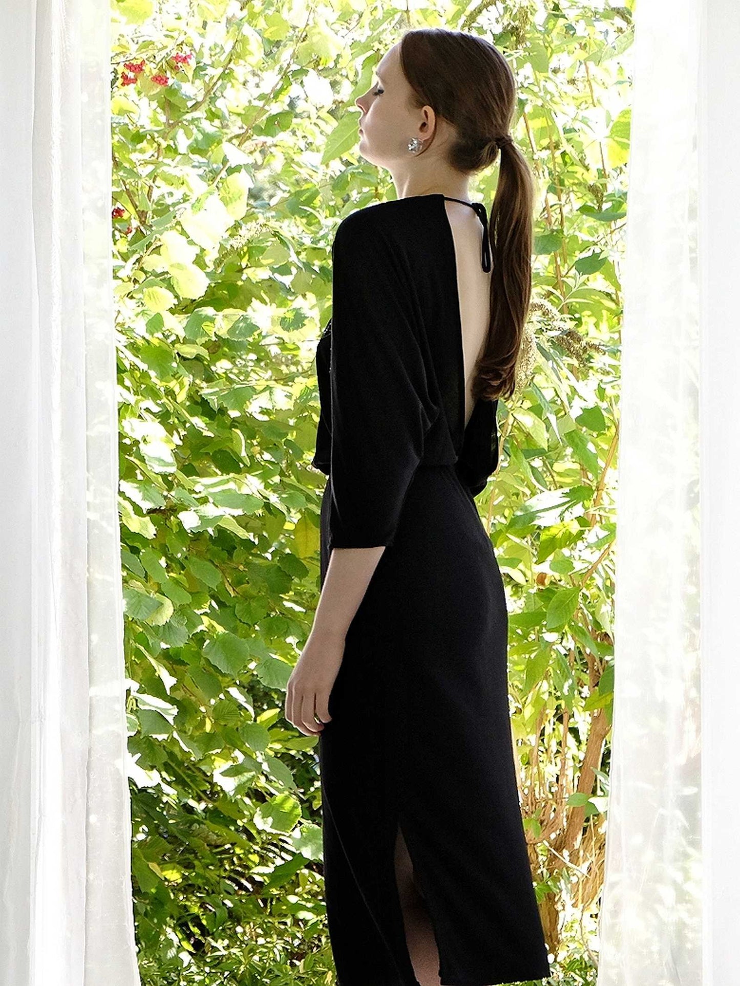 Vintage 1970s Black Dress Bead and Sequin Party Midi Cocktail - Size 8/10