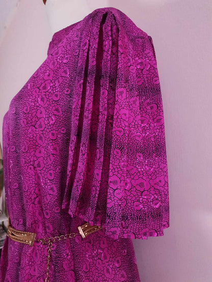 Vintage 1980s Cerise Pink and Black Pleated Dress - Size 16/18