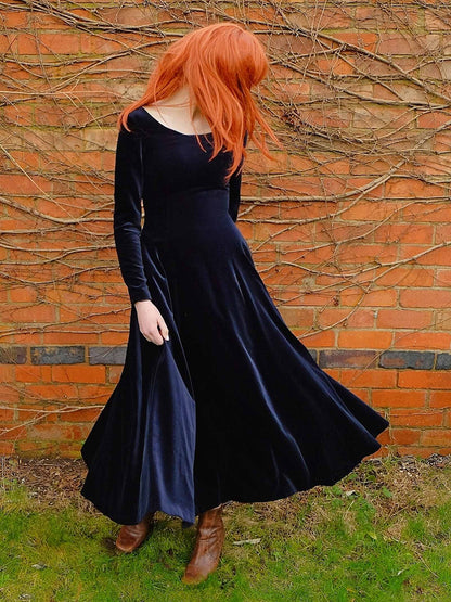 English Classics - Vintage 1990S Laura Ashley Navy Blue Velvet Dress - Size 8
