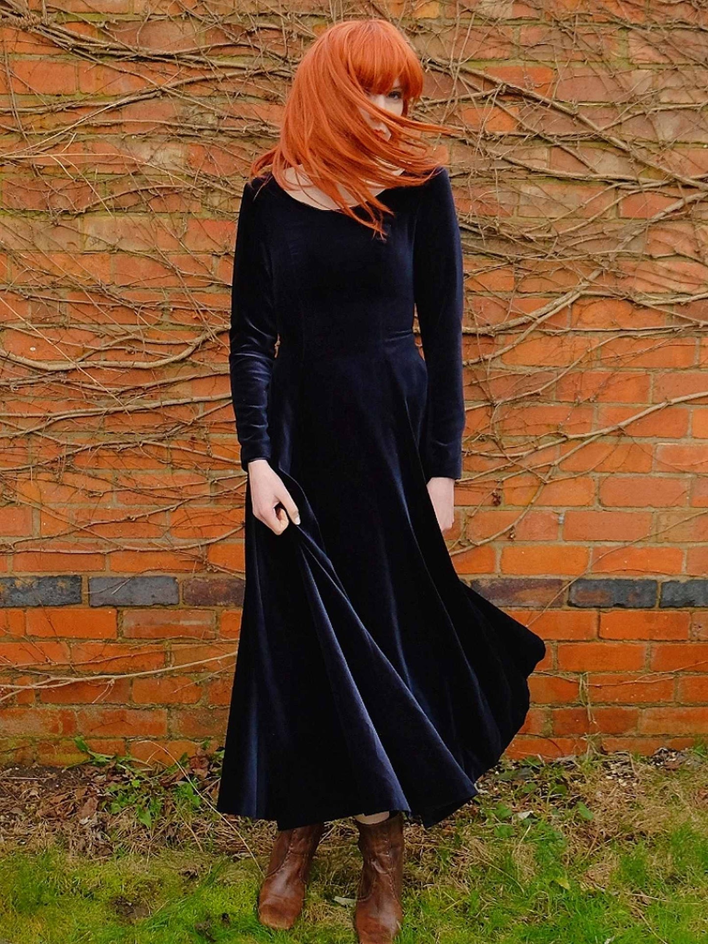 English Classics - Vintage 1990S Laura Ashley Navy Blue Velvet Dress - Size 8
