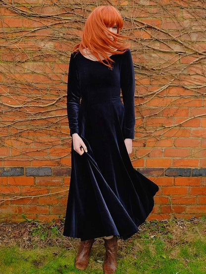 English Classics - Vintage 1990S Laura Ashley Navy Blue Velvet Dress - Size 8