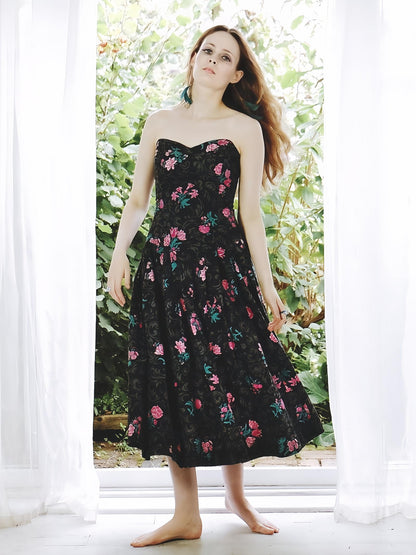 English Classics - Vintage 1980s Laura Ashley Floral Strapless Party Dress - Size 12/14