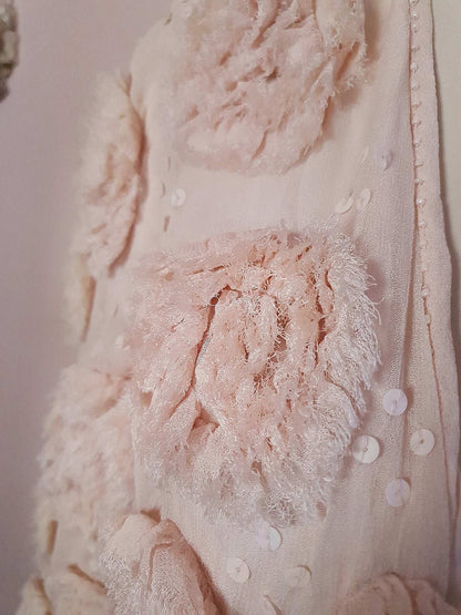 Vintage 1960s Pale Pink Rose & Sequin Chiffon Jacket - Size 10/12