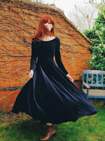 English Classics - Vintage 1990S Laura Ashley Navy Blue Velvet Dress